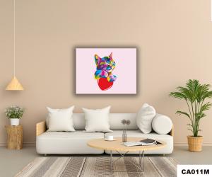 Quadro Para Sala Decorativo - 30x40cm \"Gato Colorido\" Canvas 30x40cm 4x0 - Colorido Madeira Borda Infinita 
