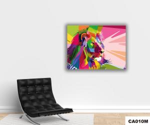 Quadro Para Sala Decorativo - 30x40cm \"Leão Colorido\" Canvas 30x40cm 4x0 - Colorido Madeira Borda Infinita 