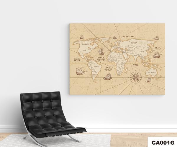 Quadro Para Sala Decorativo - 90x70cm \\\\\\\"Mapa Mundo Vintage\\\\\\\"